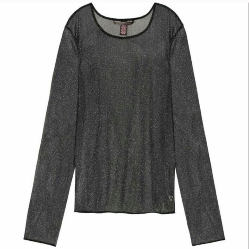 Victoria's Secret New Black & Silver Transperant Stretchy Shimmer Top XS/S - Picture 4 of 9